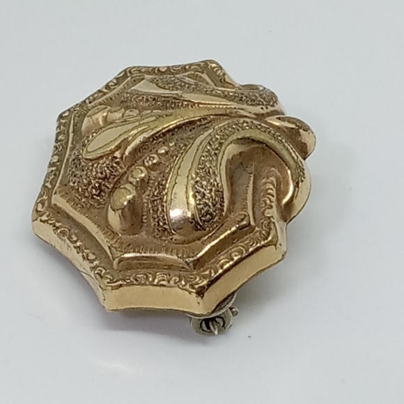 * antique vintage Victorian Mourning pin brooch gold tone - Picture 3 of 6